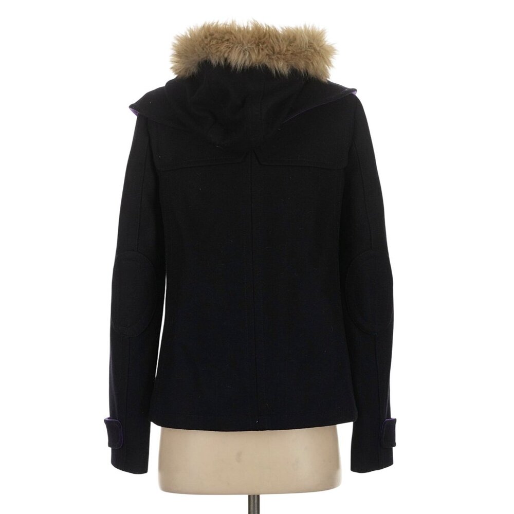 VTG Juicy Couture Black Wool Blend Faux Fur Trim Hooded Toggle Coat| Y2K Mobwife - Picture 7 of 16